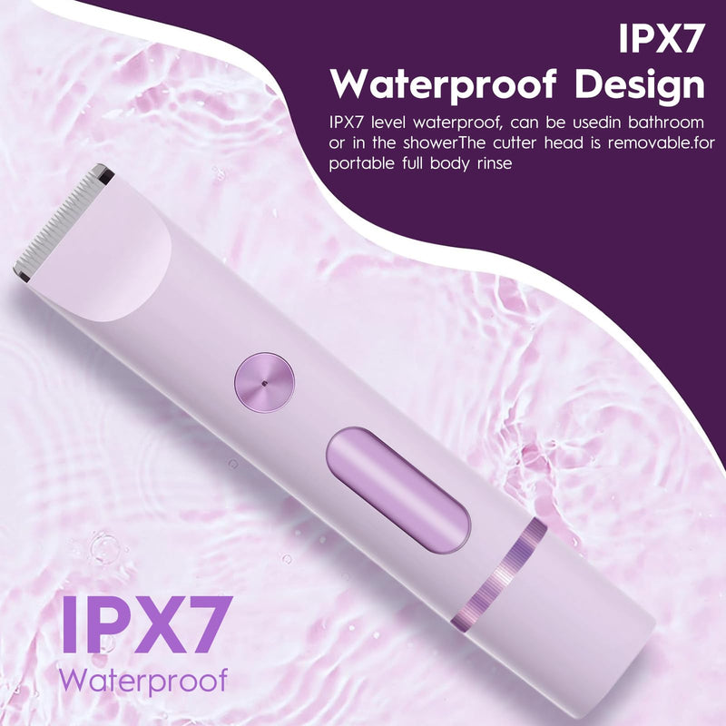 [Australia] - 2025 Upgraded Dermave Bikini Shaver - 2 in 1 Bikini Trimmer for Women with LCD Display, Dual Head Cordless Electric Shaver, IPX7 Waterproof Wet/Dry Body Hair Trimmer for Face,Purple 