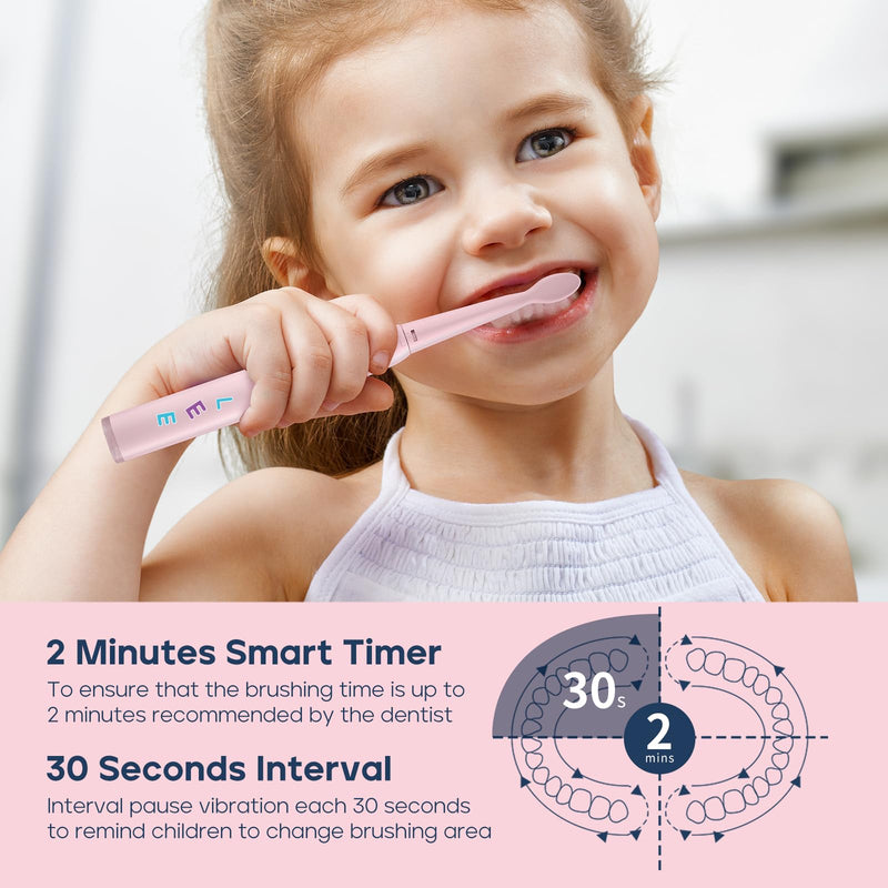 [Australia] - SEAGO Kids Electric Toothbrush, Rechargeable Sonic Soft Bristle Toothbrushes with 8 Brush Heads, DIY Stickers and 5 Modes, Ideal for Kids and Children, Ages 3–12 (Pink) Pink 