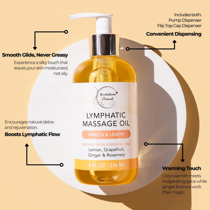 [Australia] - Lymphatic Massage Oil for Massage Therapy | 100% Natural Lymphatic Drainage Oil | Premium Quality with Arnica, Lemon & Ginger Oil | for Post Surgery Recovery & Detox | 8oz by Brookethorne Naturals 