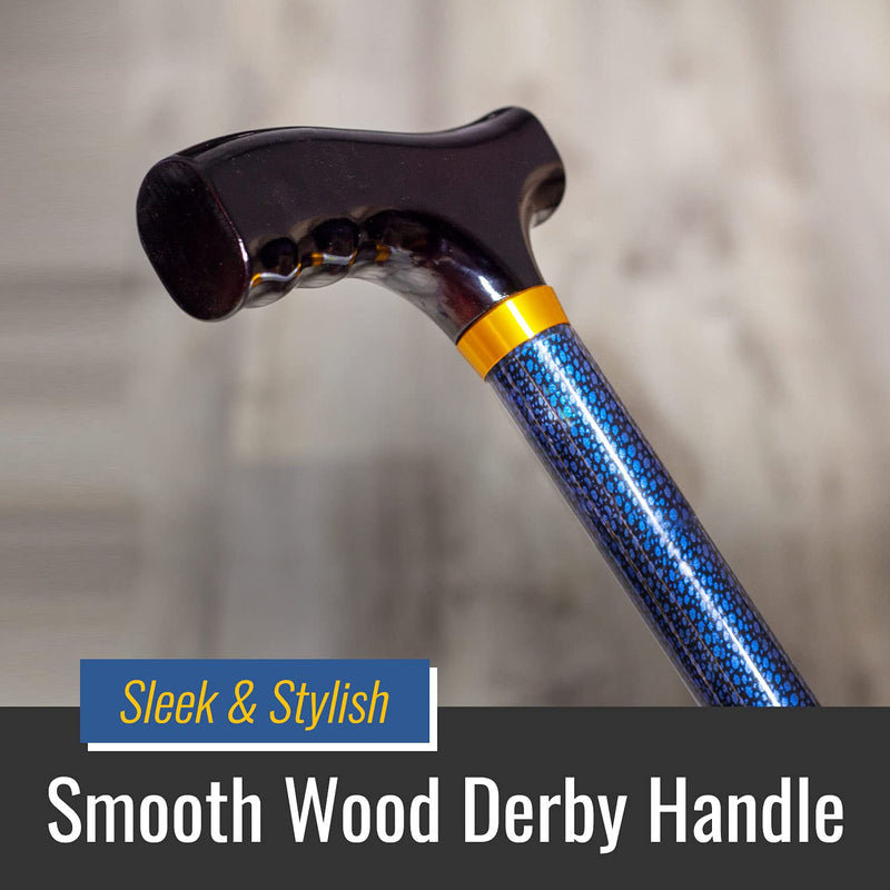 [Australia] - DMI Lightweight Aluminum Adjustable Walking Cane with Derby-Top Handle, Woodgrain Blue Ice 