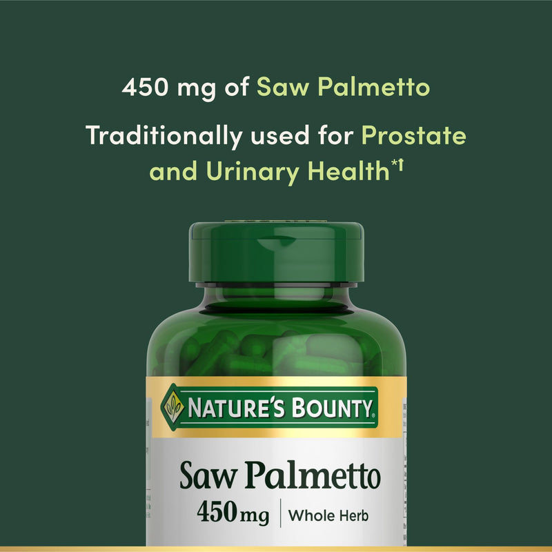 Nature's Bounty Saw Palmetto Support for Prostate and Urinary Health, Herbal Health Supplement, 450mg, 250 Capsules | Herbal Health Supplement, 450mg, 250 Capsules 250 Count (Pack of 1)