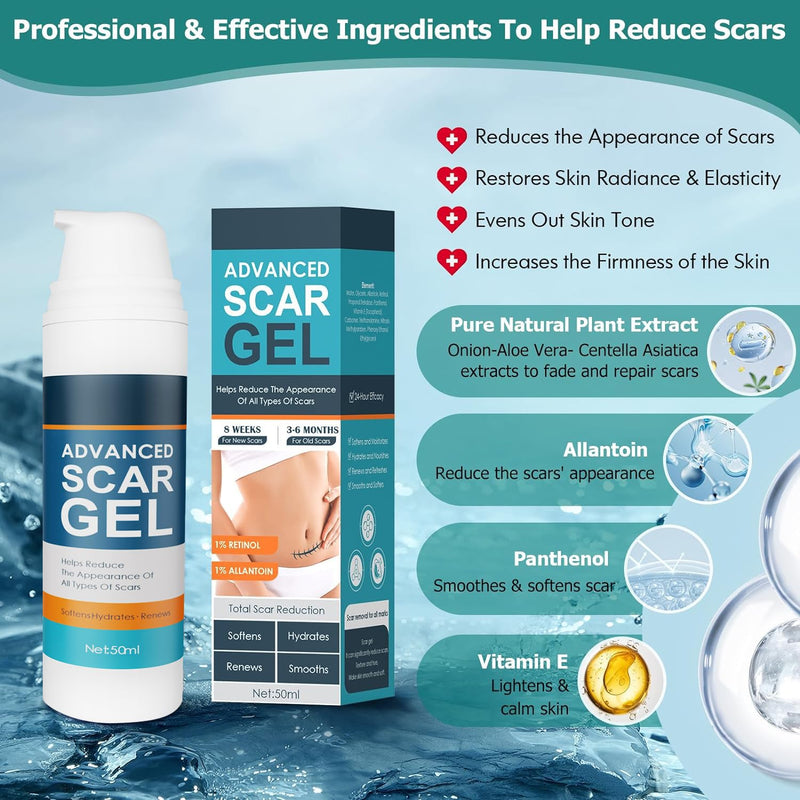 Scar Gel, Scar Cream, Advance Scar Gel for Surgical Scars,Face,Body,Leg, Burns, Acene,C-Section, Stretch Marks, Keloids,Scar Treatments for Old & New Scars,Scar Removal for Women Men,1.76oz white