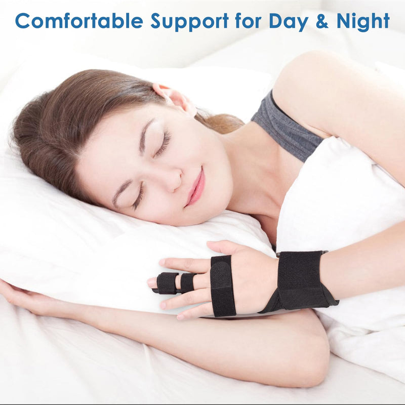 Full Trigger Finger Splint - Hand and Wrist Brace Support for Sprains, Pain Relief, Arthritis, Tendonitis, Fractured Finger - Adjustable Locking Straightener Large