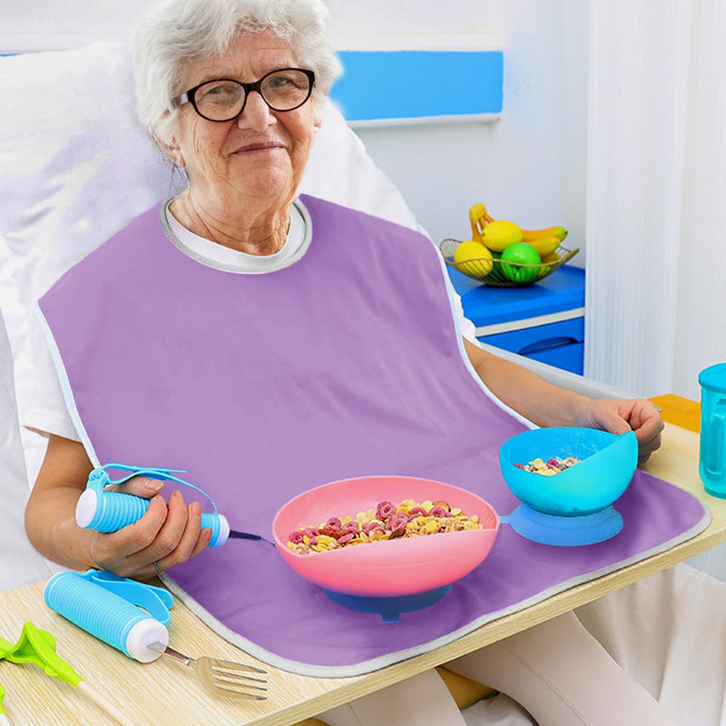 [Australia] - 4 Pack Terry Cloth Adult Bibs with Crumb Catcher, Washable Adjustable Adult Bibs for Unisex Men Women Elderly Seniors Purple X 4 