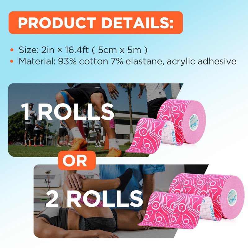 [Australia] - OK TAPE Pro Kinesiology Tape (5cm x 5m) Waterproof Skin-Friendly Elastic Kinesiotape for Knee Pain, Elbow and Shoulder (2 Rolls, Black + Black White) 2 Rolls Black + Black White 