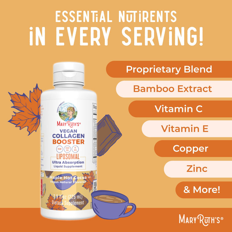 MaryRuth Organics Lion's Mane Liposomal (Coffee Cake) & Collagen Booster Liposomal (Maple Hot Cocoa) Clean Label Project Verified® Vitamins for Cognitive Support, Beauty & Joint Health, Vegan, Non-GMO