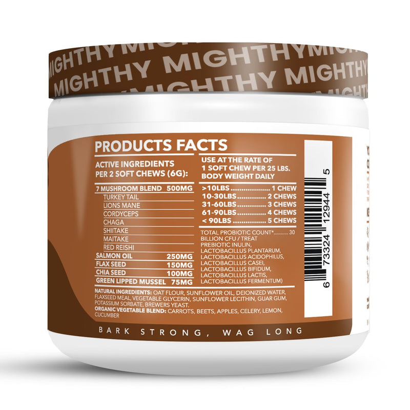 Mushroom Supplement for Dogs - 140 Chews - Advanced 7 Mushrooms Blend with Turkey Tail, Lions Mane and Reishi - Includes Green Lipped Mussel, Salmon Oil and Probiotics for Immune Support Peanut Butter - PawsPlanet Australia