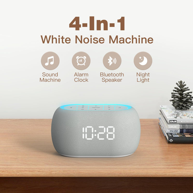 [Australia] - ANJANK White Noise Sound Machine Alarm Clock with Bluetooth Speaker, 21 Relaxing Sounds, 7 Night Lights,0-100% Dimmer/Sleep Timer/30-Level Volume Control,Sound Machine for Kids Adults Sleeping,Bedroom Grey 