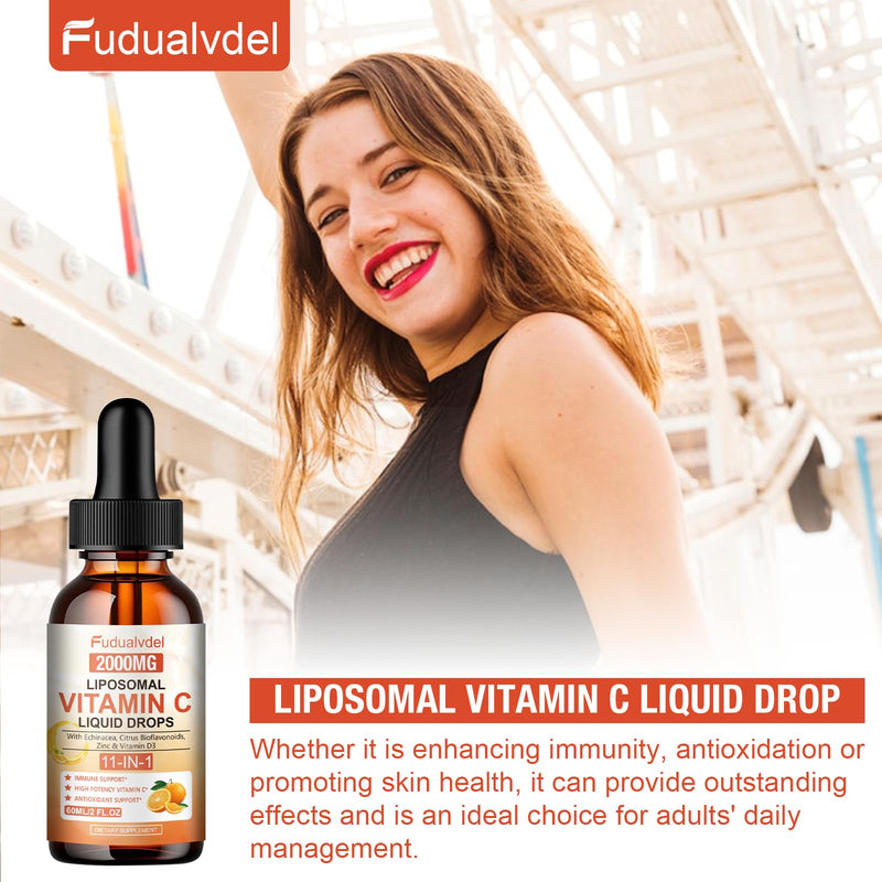 2 Pack Liquid Vitamin C Drops 2000mg, Liposomal Vitamin C Complex with High Absorption, Rose Hips, Echinacea, Citrus Bioflavonoids and Zinc for Immune System Support & Antioxidant Benefits,4 FL Oz. 2 Fl Oz (Pack of 2)