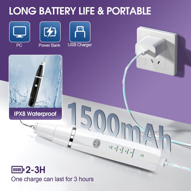 Dog Teeth Cleaning Kit-Dog Tooth Plaque Remover-Ultimate Pet Dental Care Kit - Ultrasonic Teeth Cleaner and Plaque Remover for Dogs | Complete Oral Hygiene Solution-White White