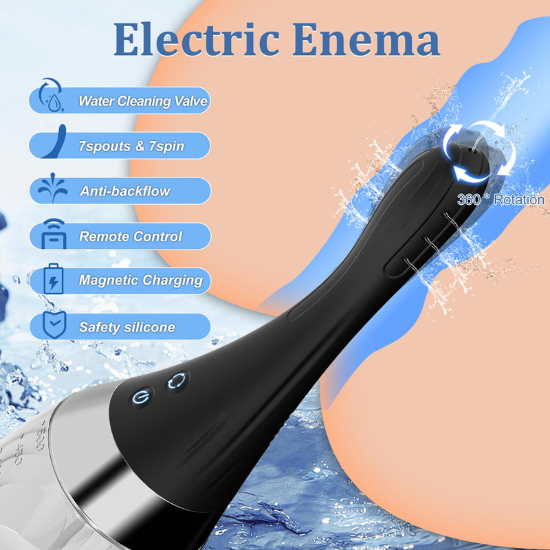 [Australia] - Enema Anal Douche for Men Women - Enema Bulb 360° Rotating Automatic Electric Anti Back-Flow Silicone Cleaner with Remote Control 7 Spouts Butt Anal Travel Bottle Enema Kit Couples Adult Toy 