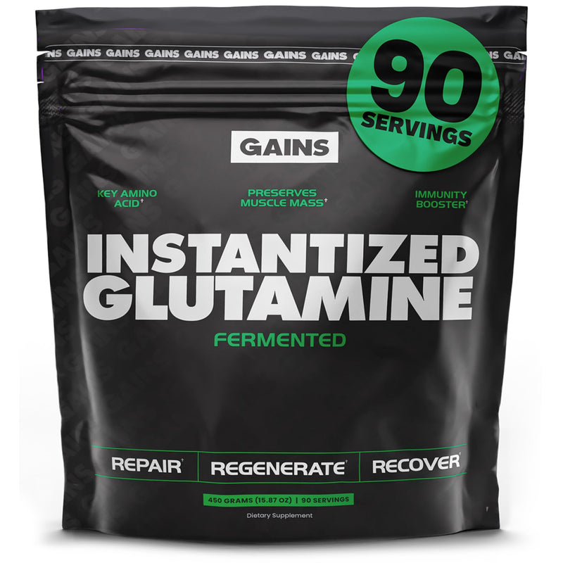 [Australia] - Gains in Bulk L-Glutamine, Gluten Free Glutamine Powder for Muscle Recovery and Growth, Post Workout Support, Amino Acid Supplement, Promotes Protein Synthesis, Non GMO, Unflavored, 90 Servings 