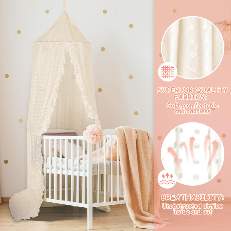 [Australia] - Princess Bed Canopy for Girls - Crib Canopy for Bed - Mosquito Net for Bed, Kids Bed Canopy with Princess Room Decor for Girls Bedroom,Children's Reading Room Decor (Beige) Beige 