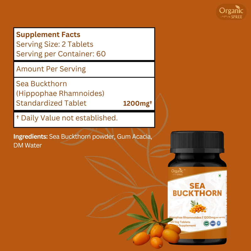 ORGANIC SPREE Sea Buckthorn 120 Tablets | Hippophae Rhamnoides (Sea Buckthorn) | Omega 7, Skin & Immune Support* - 120tab 1