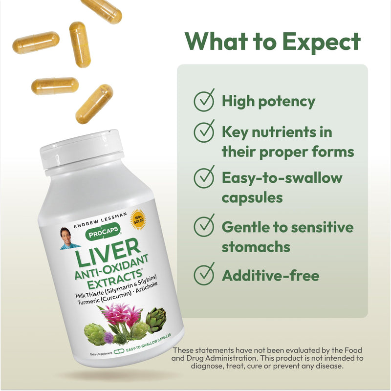Andrew Lessman Liver Anti-Oxidant Extracts 180 Capsules | Milk Thistle & Curcumin phospholipid complexes for enhanced absorption. Includes Artichoke & B Vitamins. 180 Count (Pack of 1)