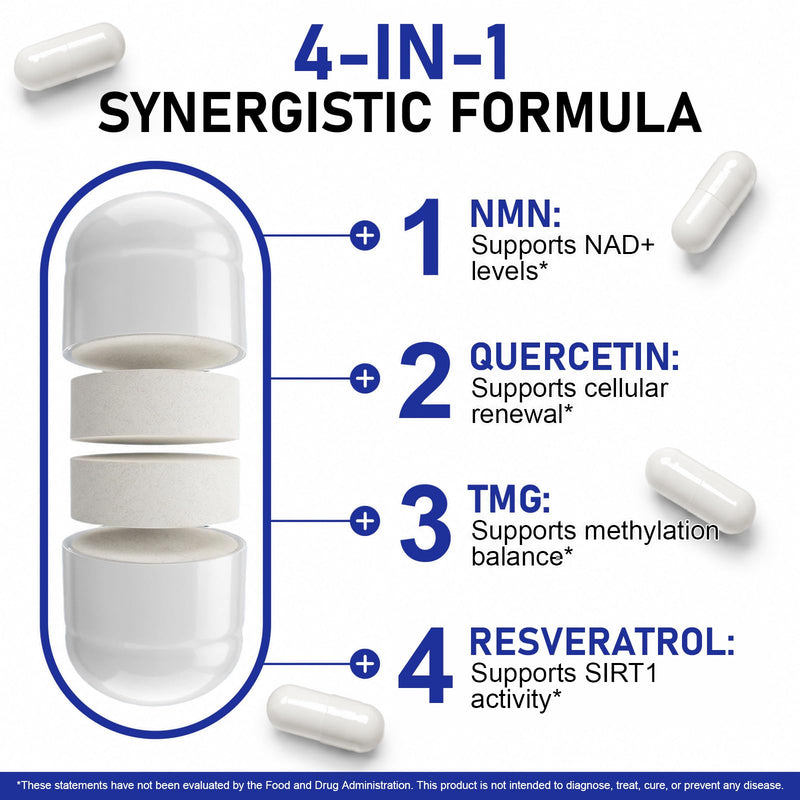 NAD+ Trans-Resveratrol Supplement 1000mg - 120 Capsules | NAD+ Precursor Complex with TMG, Resveratrol & Quercetin | Supports Cellular Energy, Metabolism & Mitochondrial Function | 60-Day Supply