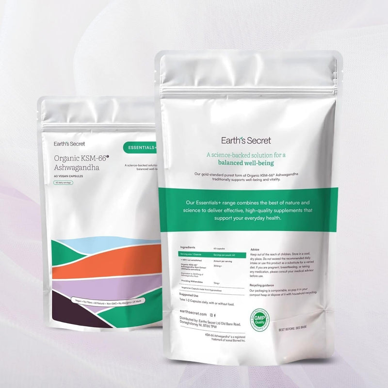 Earth's Secret KSM-66® Ashwagandha Capsules 300mg - Full-Spectrum Root Extract - Supports Calm, Emotional Balance, Mental Focus, Restful Sleep - Made in UK - 2 Month Supply - 60 Vegan Capsules