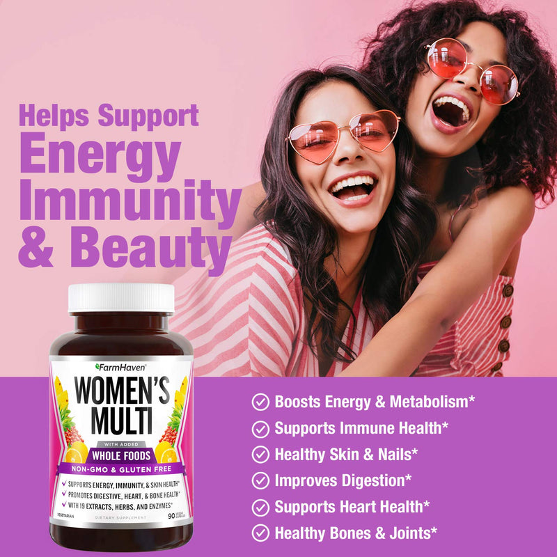FarmHaven Multivitamin for Women - 22 Key Nutrients for Energy, 90 Caps | Fruits & Veggies Womens Multivitamin | Whole Food Multivitamin For Immune & Heart Health | Womens Daily Vitamins