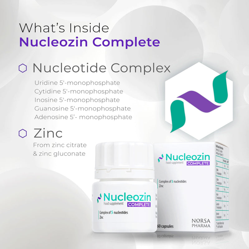 Nucleozin Complete (60 Capsules) | Zinc Citrate & Gluconate with Dietary Nucleotides | High Absorption Vegan Zinc Supplement for DNA, Cognitive, Immune & Cellular Health | Gluten & Additive-Free