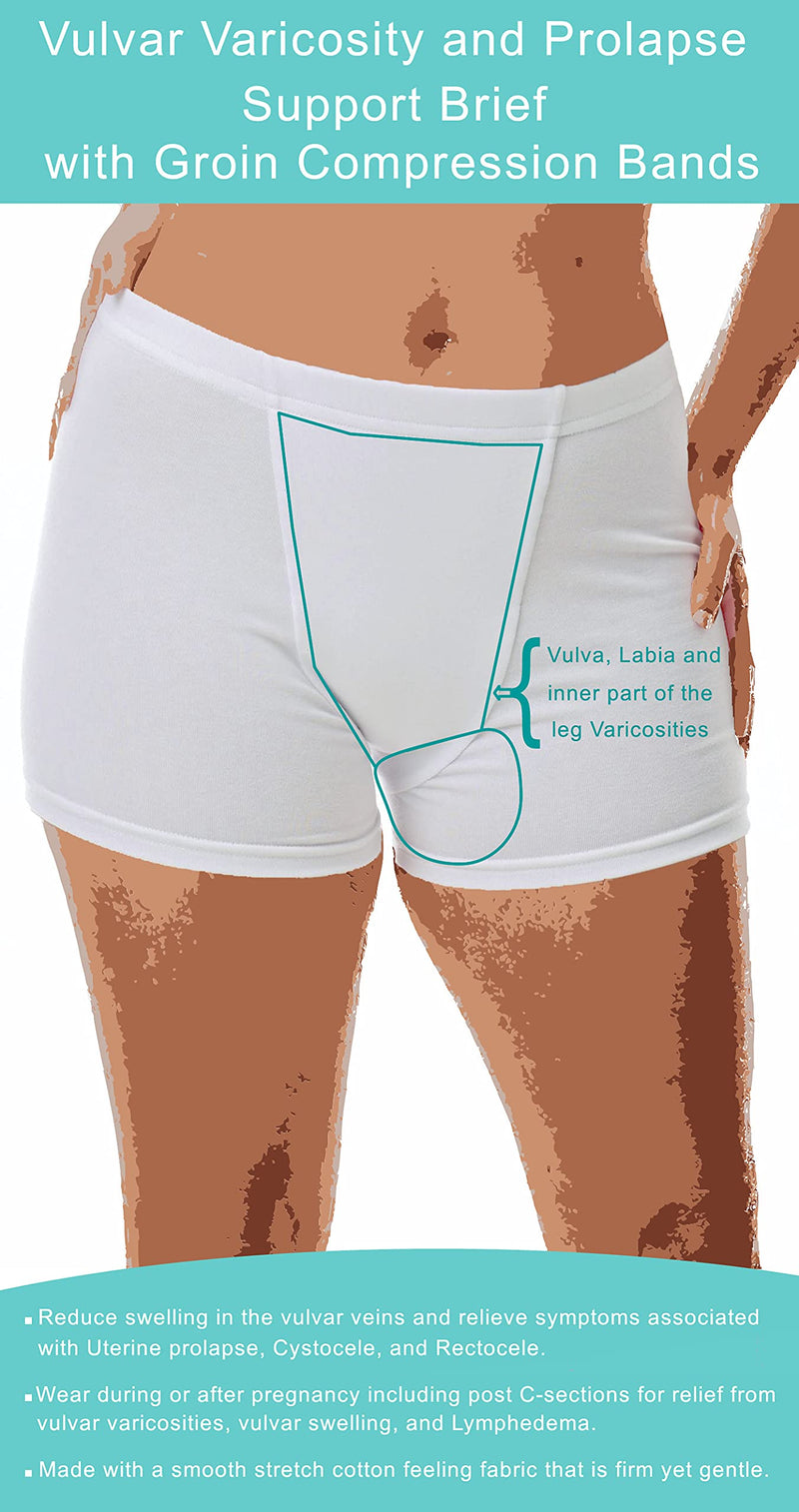 [Australia] - Vulvar Varicosity and Prolapse Support Boy-Leg Brief with Groin Compression Bands - 523 Medium White 