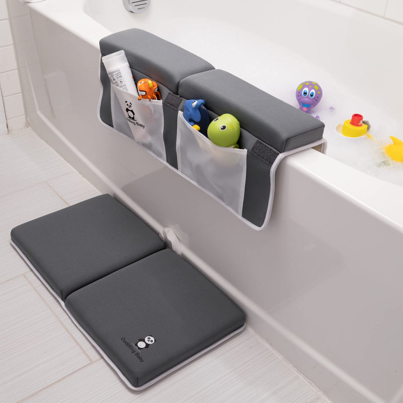 [Australia] - Bath Kneeler and Elbow Rest Pad Set - 2PC Premium Baby Bath Mat Set - Non-Slip Kneeling Pad with Storage Pockets - Machine Washable, Durable Foam Pad Bundle - Gray Grey 