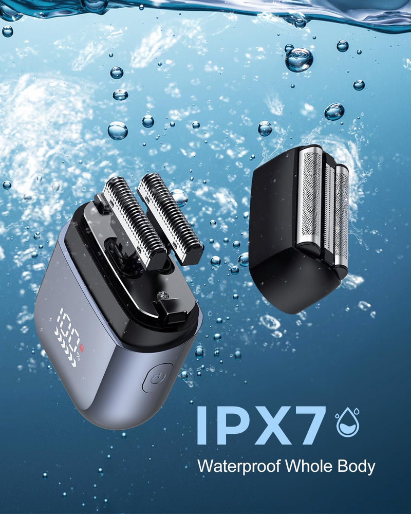 [Australia] - Men's Foil Shavers,Mini Electric foil Shaver for Men, Compact Face, IPX7 Waterproof Wet&Dry Cordless Razor, LED Display, USB-C Fast Rechargeable,Electric foil Shaver,3 Razor Rechargeable 