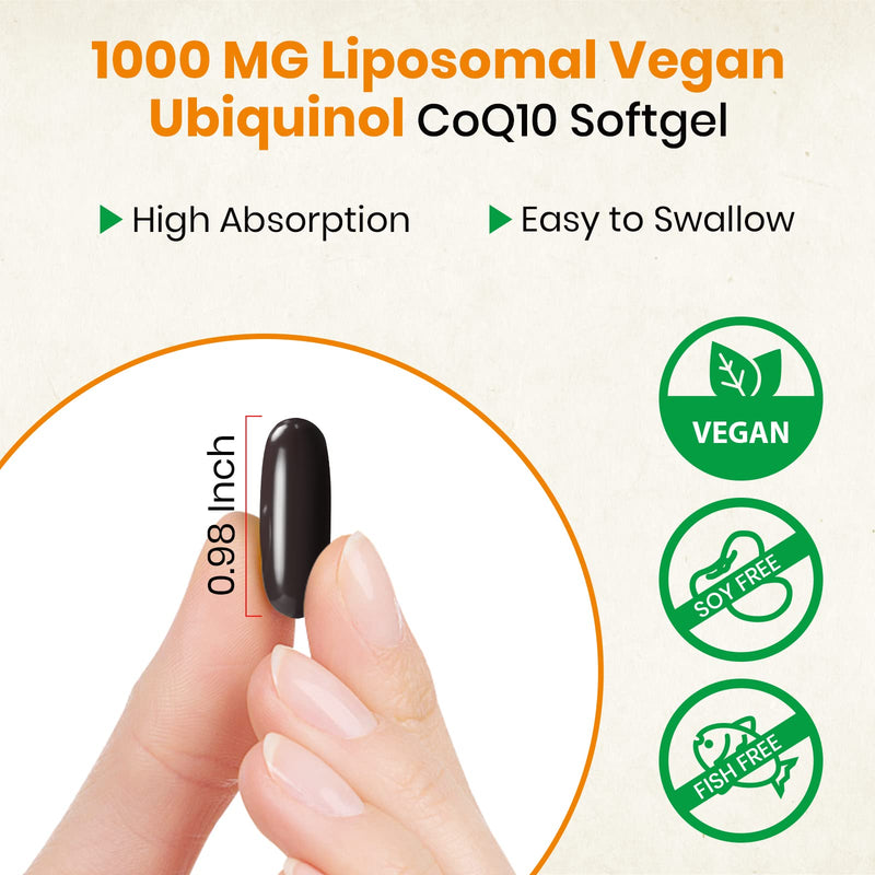 Besibest 1000mg Liposomal CoQ10 Ubiquinol, 240 Vegan Softgels, High Absorption Ubiquinol CoQ10 Supplement, Active Antioxidant Form of Coenzyme Q10 for Heart Function & Energy Production 60 Count (Pack of 4)