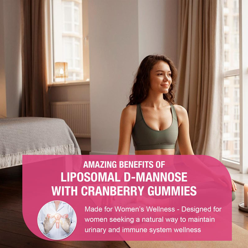 Liposomal D-Mannose Gummies 4000mg Complex Cranberry Supplement 1500mg & Hibiscus,High-Potency Formula for Women Urinary Tract, Immune Support,Liver & Bladder Flush Cleanse Wellness Supplement 60