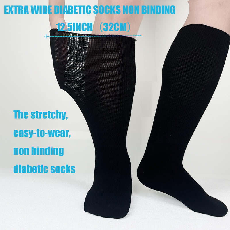 [Australia] - Diabetic Socks Extra Width Non Binding 3 Pairs Bariatric Sock Men Women Neuropathy Hospital Swollen Socks One Size Black-3pairs 