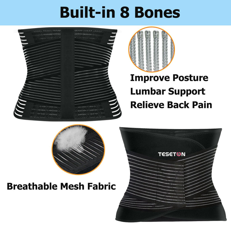 [Australia] - Back Brace for Men and Women, Back Support Belt Relief Lower Back Pain Herniated Disc, Sciatica, Scoliosis, Breathable Mesh, Lumbar Support Belt with 8 reinforced Bones Black-M Medium 