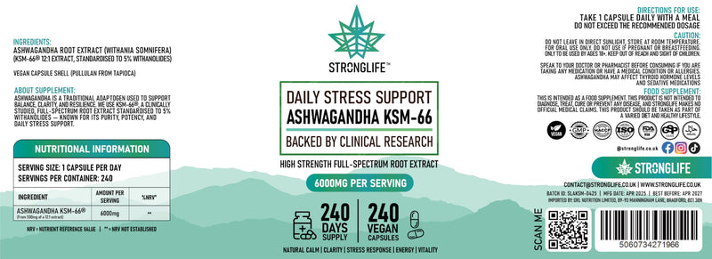 Ashwagandha KSM-66 Capsules 240-6000mg for Stress Relief, Energy, and Mental Clarity | High Strength, Like Tablets, Patches and Powder