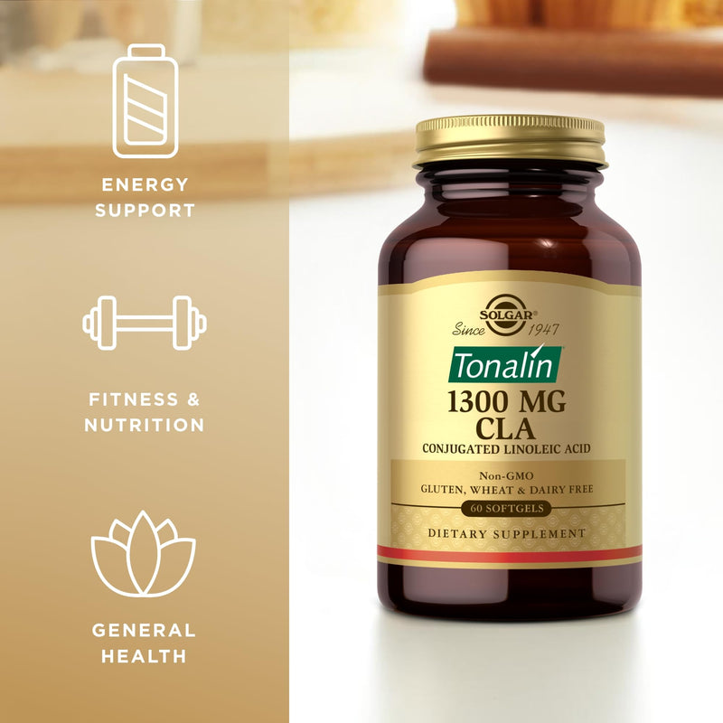 SOLGAR Tonalin CLA 1300 mg - 60 Softgels - Conjugated Linoleic Acid - Non-GMO, Gluten Free, Dairy Free - 60 Servings