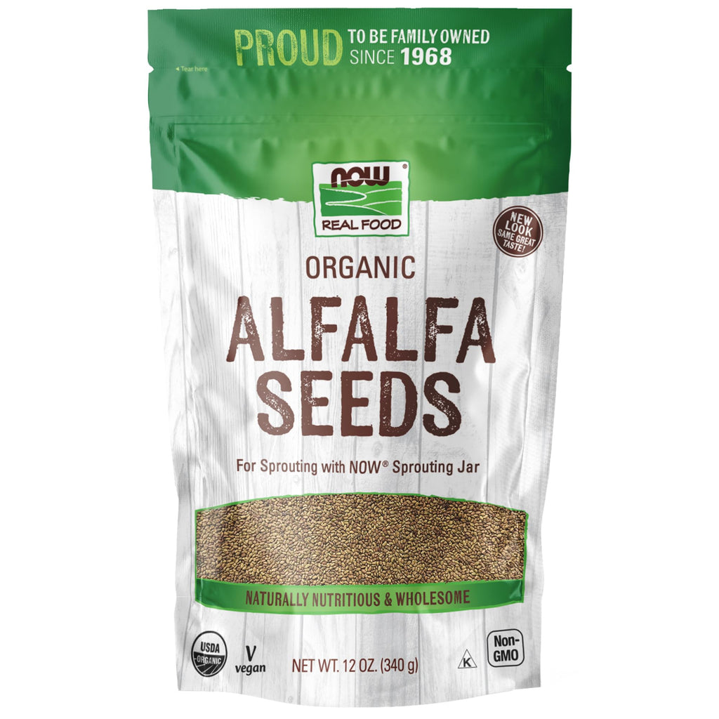 NOW Foods, Organic Alfalfa Seeds For Sprouting, Grown in the USA, Certified Non-GMO, 12-Ounce (Packaging May Vary)