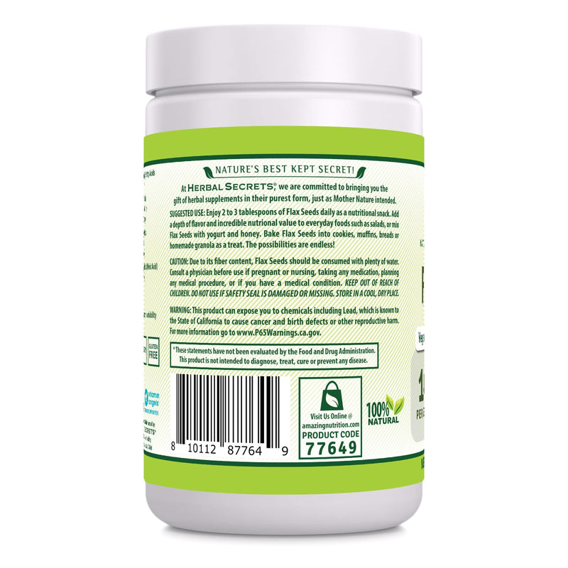 [Australia] - Herbal Secrets Organic Whole Flax Seeds Supplement | 14 G Per Serving | Raw Vegan | Non-GMO | Gluten-Free | Made in USA (1 Pack, 1 Lb) 16 Ounce (Pack of 1) 