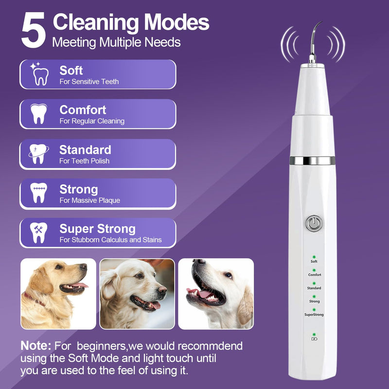 Dog Teeth Cleaning Kit-Dog Tooth Plaque Remover-Ultimate Pet Dental Care Kit - Ultrasonic Teeth Cleaner and Plaque Remover for Dogs | Complete Oral Hygiene Solution-White White