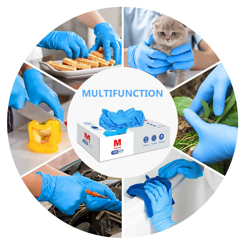 [Australia] - squish Disposable Gloves, 100Pcs Blue Vinyl Blend Exam Gloves Non Sterile, Powder Free, Latex Free - Cleaning Supplies, Kitchen and Food Safe(Pack of 100) (Blue Medium) Medium (Pack of 100) 100 Pcs 