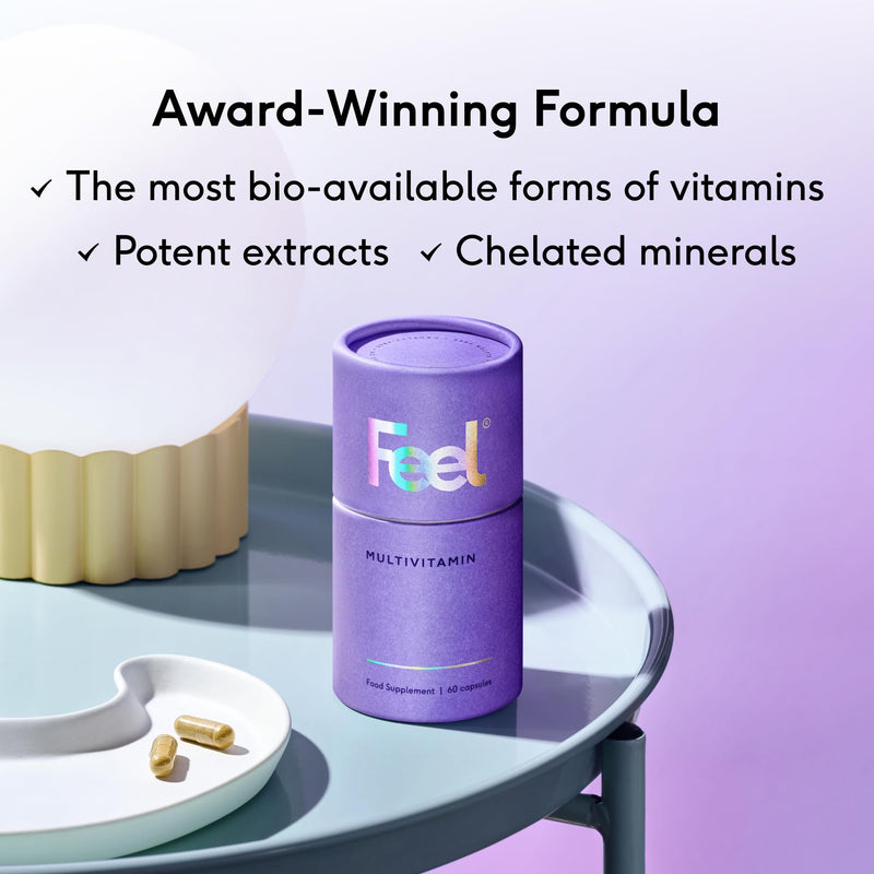 FEEL Daily Multivitamin with 32 Active Ingredients 60 Capsules | Vegan Multivitamin with Bioavailable Vitamins, Minerals, & Botanicals | Ingredients Help to Supports Energy, Immunity, & General Health