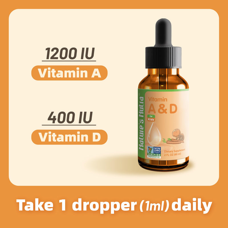 Nature's Nutra Vitamin A&D, Premium Liquid Vitamin A, Vitamin D for Baby, Infant, Kids and Children, Non-GMO, Kosher, 2 Fl Oz (60ml)