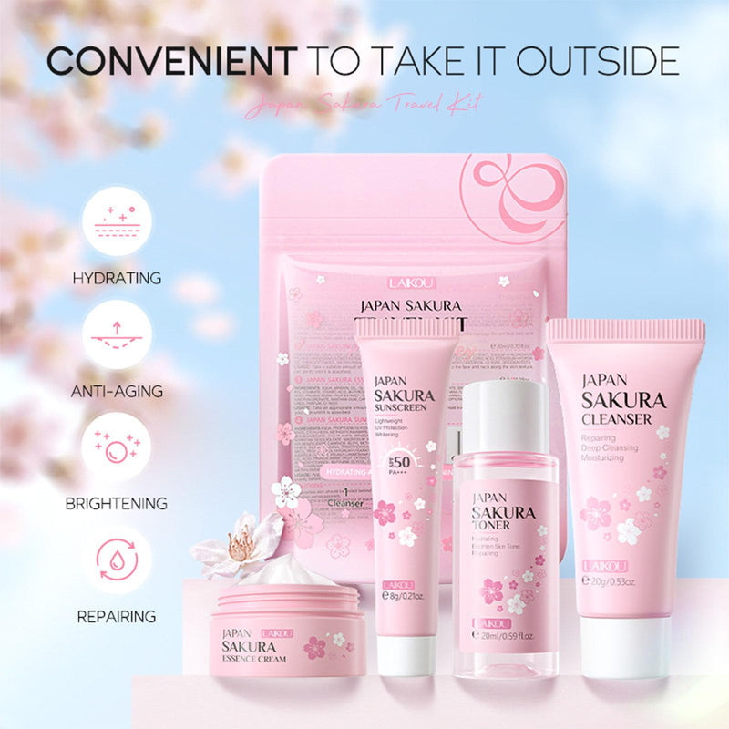 [Australia] - Sakura Travel Skincare Set for Teenage Girls - Face Routine Set for Women,4 Piece Gentle Skin Cleaning & Care Travel Size Kit With Cleanser, Toner, sunscreen and Face Cream 