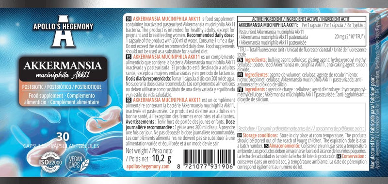 Akkermansia muciniphila 20 mg – 30 Vegan Capsules | 30-Day Supply – Gut Microbiome Support & Metabolic Support – Apollo's Hegemony