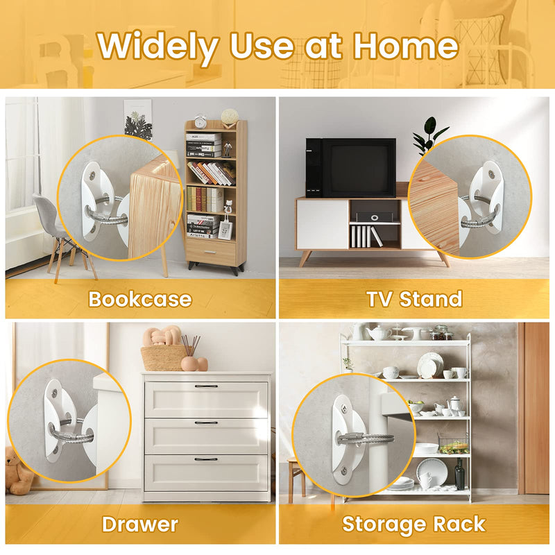 [Australia] - Furniture Anchors (10 Pack) for Baby Proofing, Furniture Straps Anti Tip Furniture Anchor Securing 400 lbs/Keep Baby Pet Safety from Falling Furniture, Metal White Earthquake Straps 
