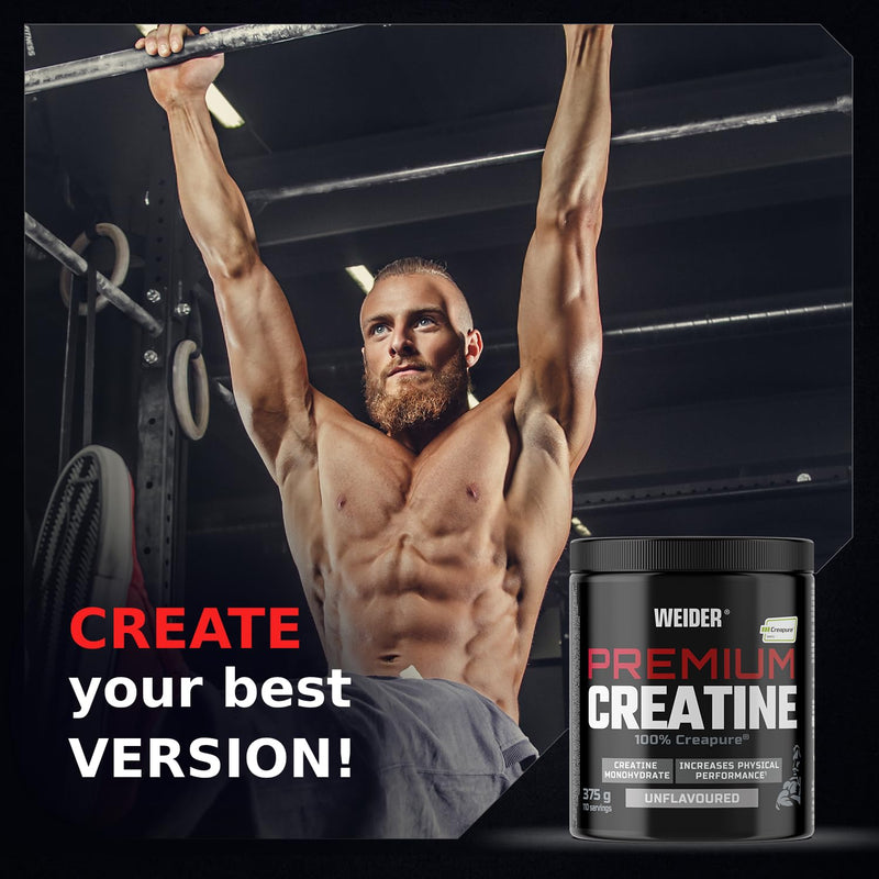 Weider Premium Creatine (375g) UnFlavoured. 100% Pure Creatine Monohydrate Creapure, No Sugar, no additives, Vegan, Increases Physical Performance (110 Servings)