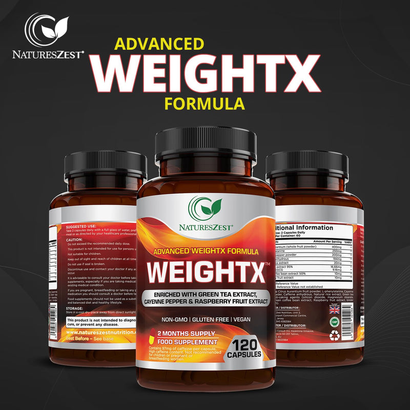 Natures Zest Advance WeightX Formula - 120 Capsules - Weight Management Supplement for Women & Men Enriched with Green Tea Extract, Cayenne Pepper & Raspberry Fruit Extract
