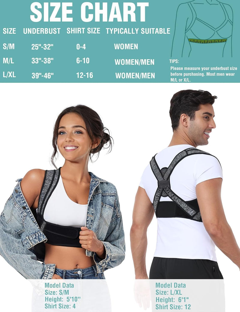 Posture Corrector for Women Men,BI-Straps Back Straightener - Bamboo Fiber Back Brace Posture Corrector - Instant Upper Back Pain Relief S/M Dark Gray