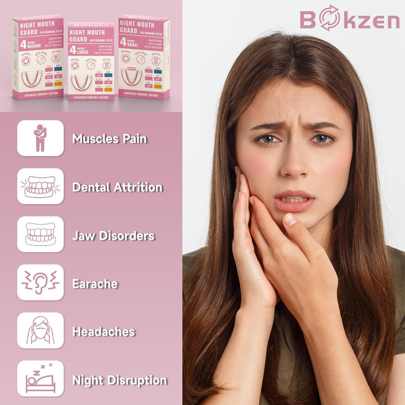 [Australia] - 4 Pack Pink Night Guard for Women Teeth Grinding, Medium Size, Moldable Dental Guard for Teenagers, Comfortable Mouth Guard for Teeth Clenching at Night, Mouthguard Stops Bruxism, Tmj 