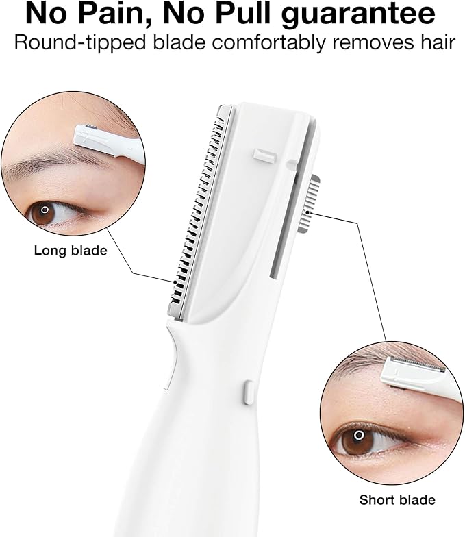 2025 Eyebrow Trimmer Facial Shaver for Women - Painless Facial Hair Remover, Mini Personal Grooming Tool with Combs White