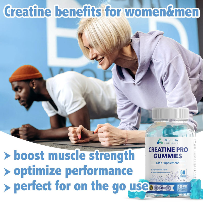 Creatine Gummies for Men & Women 5000mg 60 Chewable Creatine Monohydrate Gummies for Muscle Strength & Growth Sugar Free Pre-Workout Supplementm Vegans Gym (Blueberry Flavour) 60 count (Pack of 1)