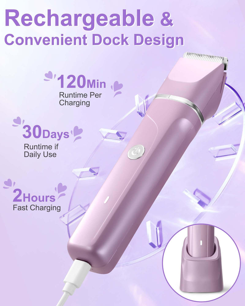 [Australia] - 2 in 1 Electric Razors for Women Personal Groomer Bikini Trimmer for Women Cordless Dry/Wet Use Electric Shaver for Pubic Hair, Armpit, Facail Hair Removal, Waterproof Pearl Purple 
