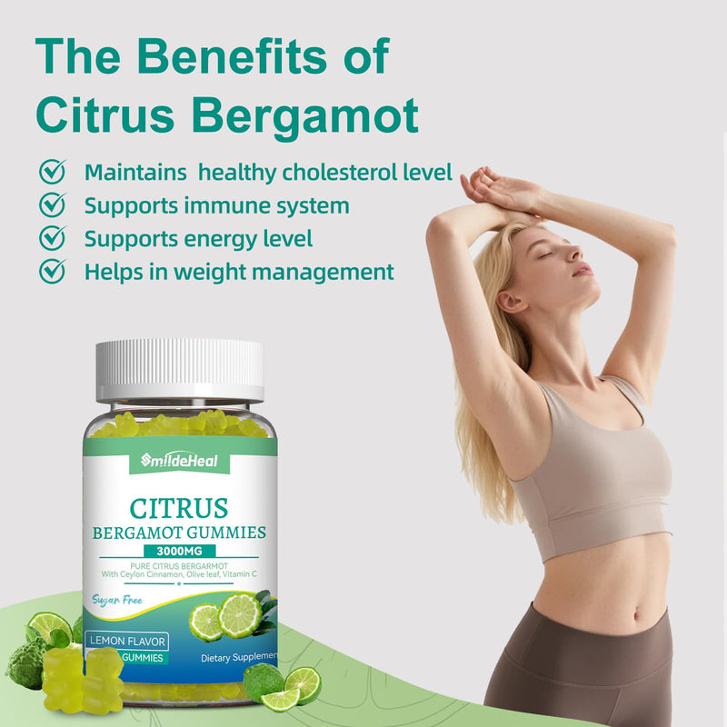 Citrus Bergamot Gummies 3000mg, Cholesterol Gummies, 60 Count | Bergamot Supplement for High Cholesterol, Cholesterol Lowering Supplement for Heart, Immune System & Anti-Aging, Sugar Free 1