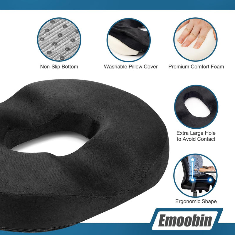 [Australia] - Donut Pillow Hemorrhoid Pillow for Office Chair, Orthopedic Pressure Relief Pillow for Tailbone, Coccyx, Postpartum Pregnancy & After Surgery Sitting,18 Inches Black 